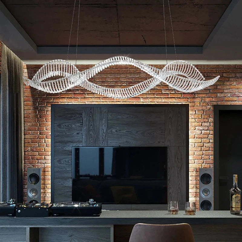 Modern Wave Crystal Chandelier Over Dining Table