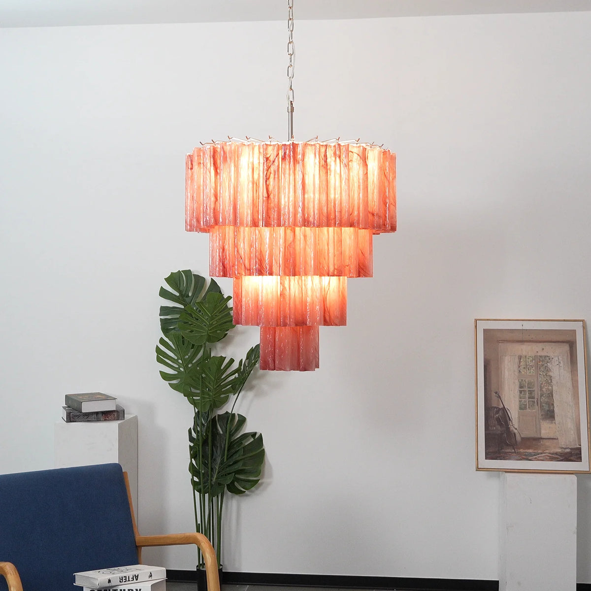 Red Glass Tubes Chandelier