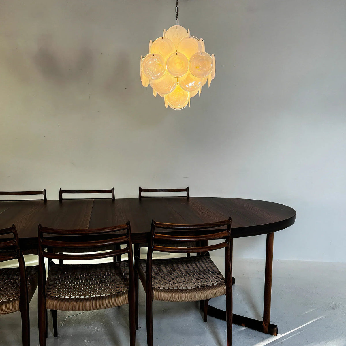 Round White Glass Chandelier