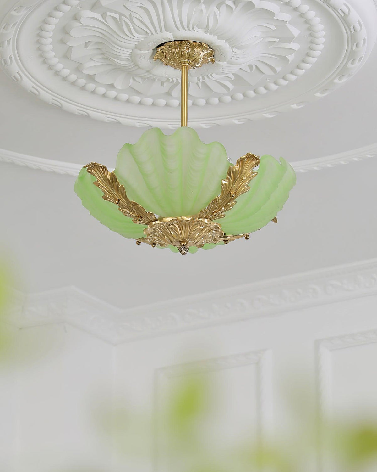 Pendant Lamp Pink Murano Shell with Brass Baroque