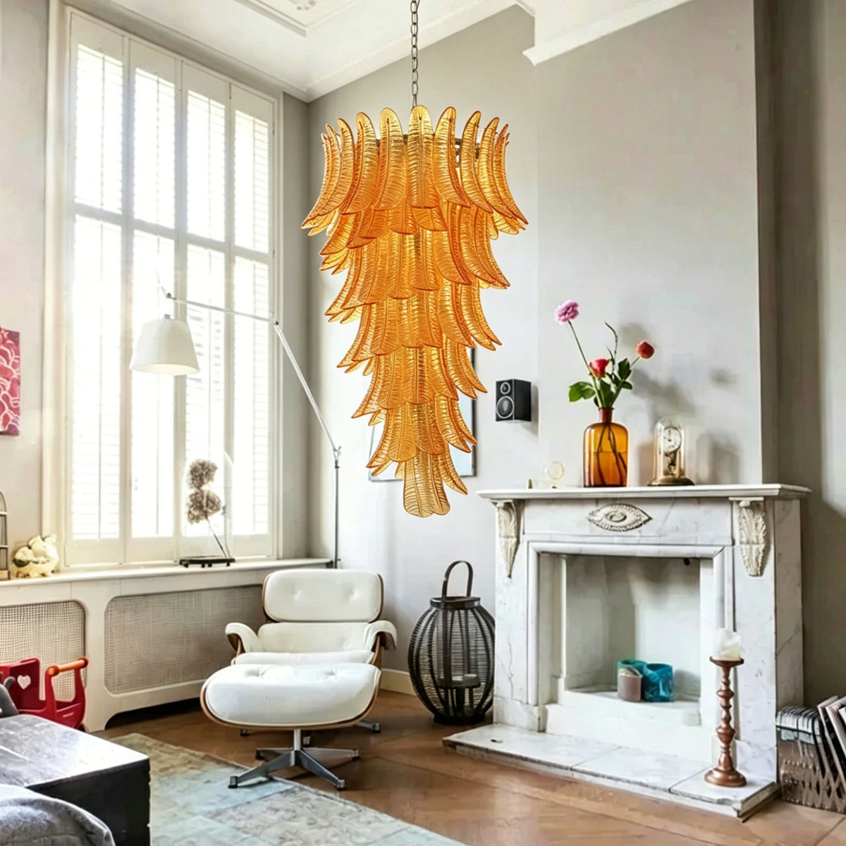 Orange Glass Leaf Cascade Chandelier