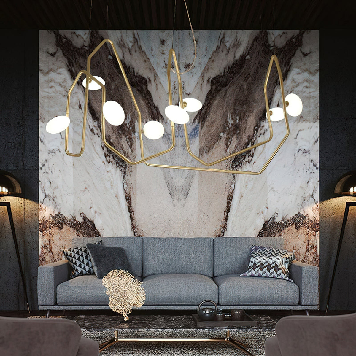 Aurvaryra Brass Glass Chandelier