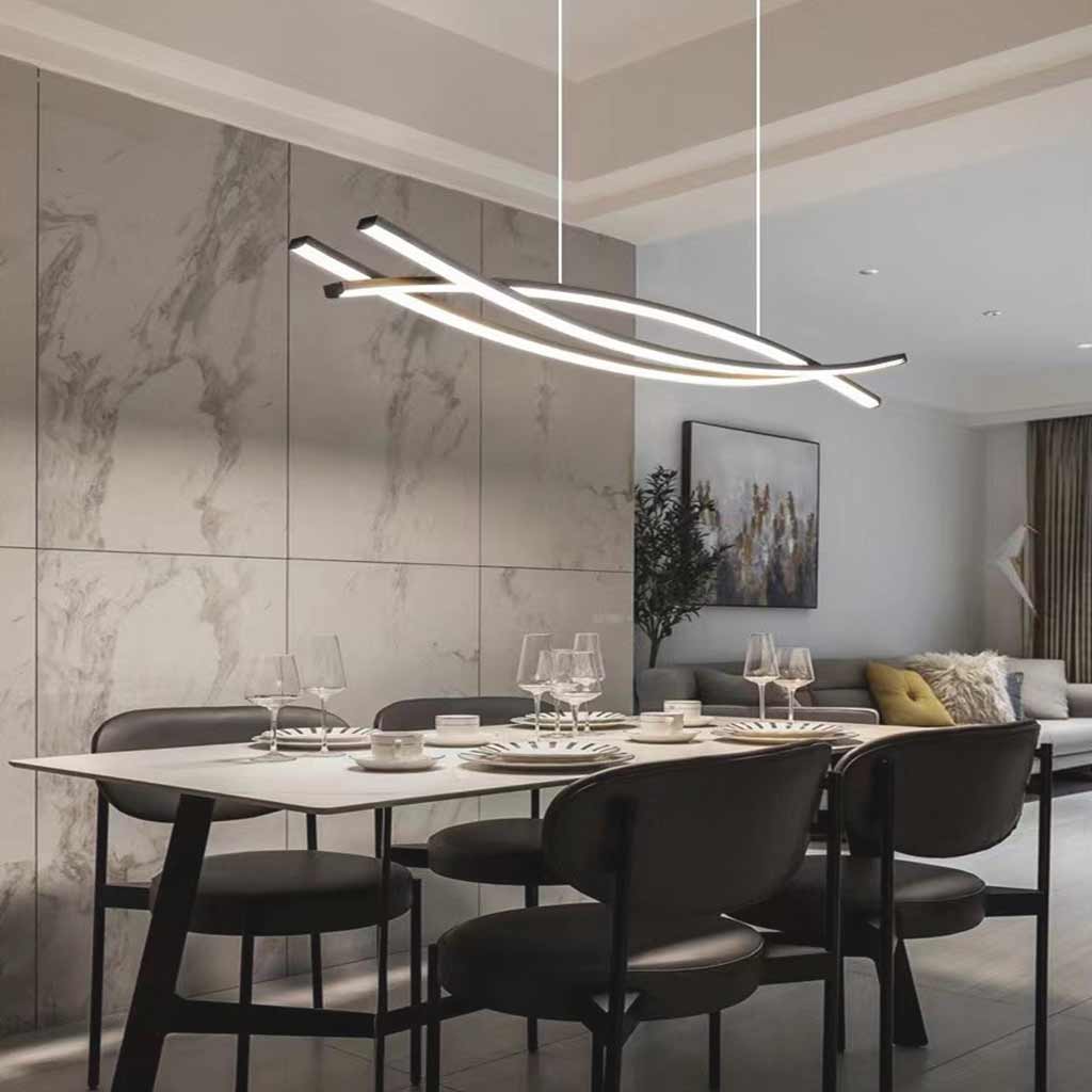 Pendant Chandelier Light Nordic Minimalist Three Bars Dimmable LED, Black