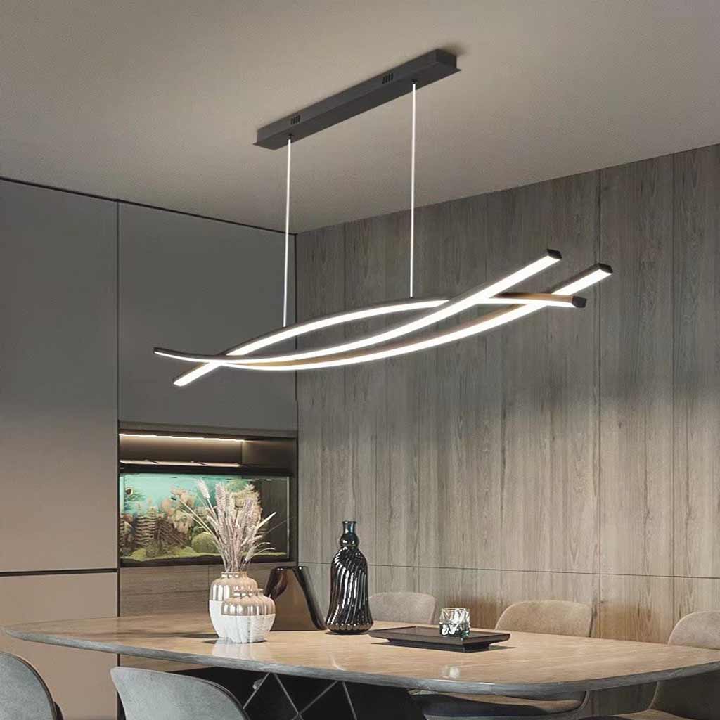 Pendant Chandelier Light Nordic Minimalist Three Bars Dimmable LED, Black