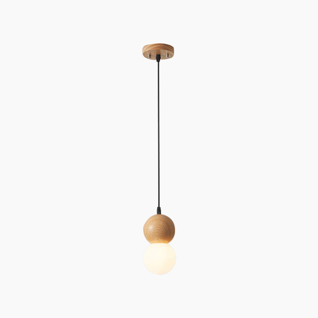 Pendant Light Mini Globe Ball Gourd, Wood & Glass