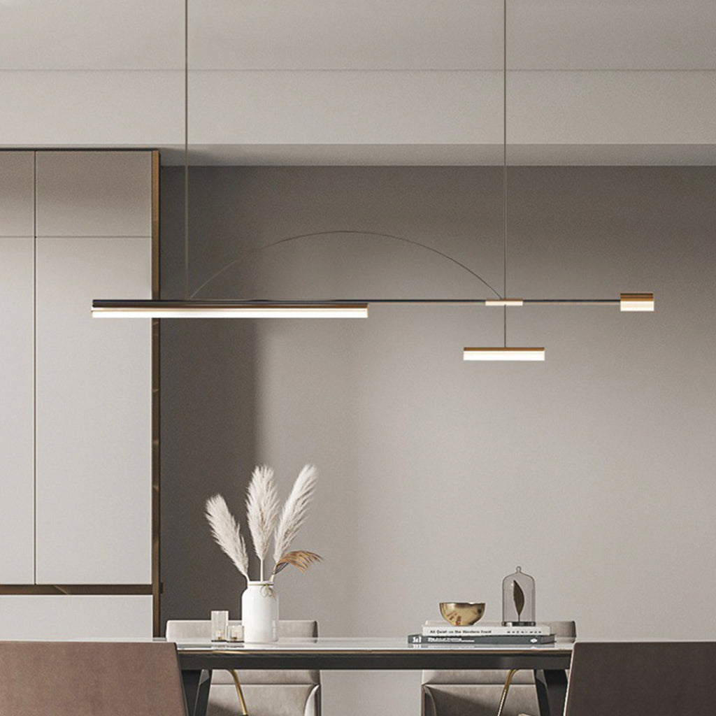 Pendant Light Minimalist Art Deco Long Linear LED, Black & Gold
