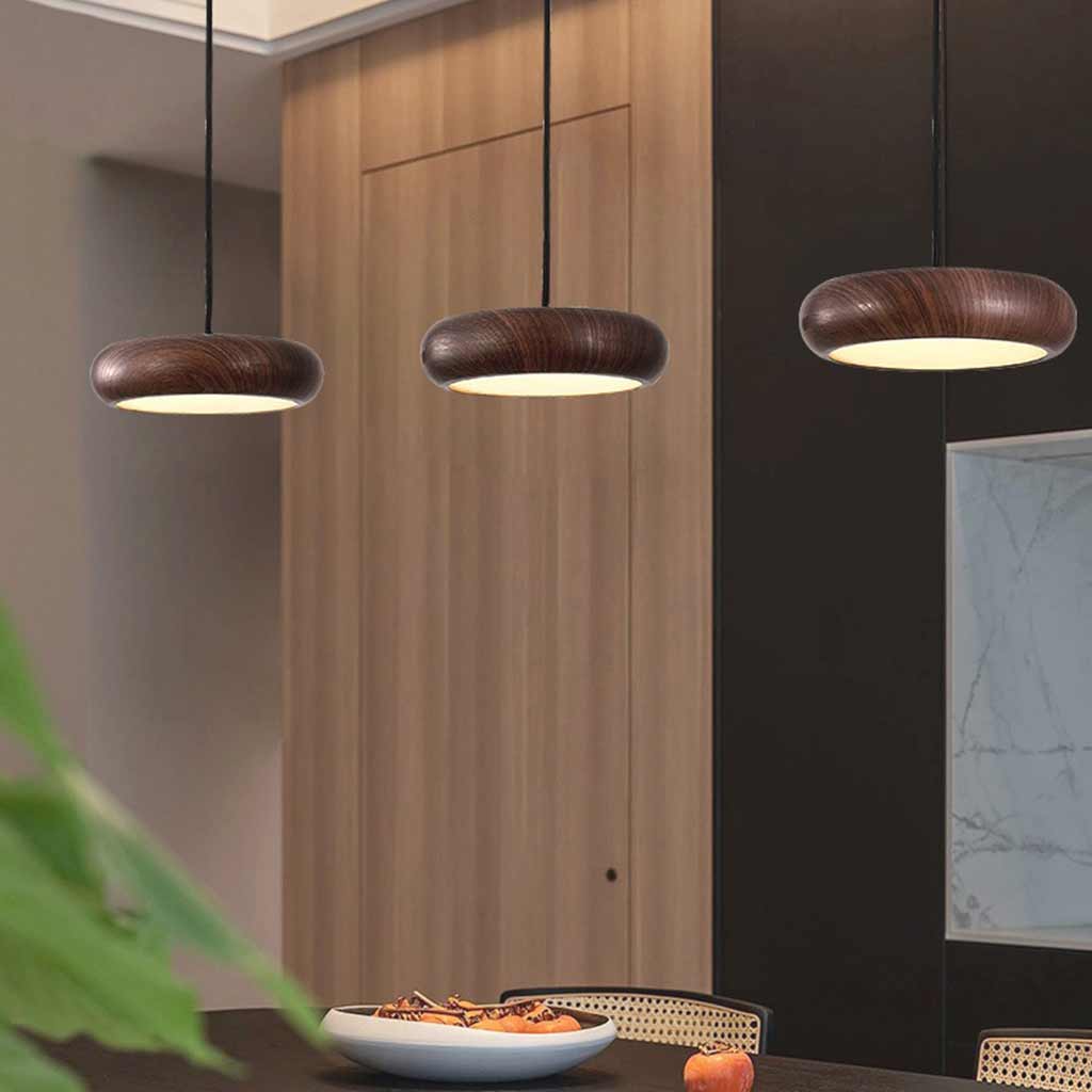 Pendant Light Minimalist Disc LED Dimmable, Wood Grain
