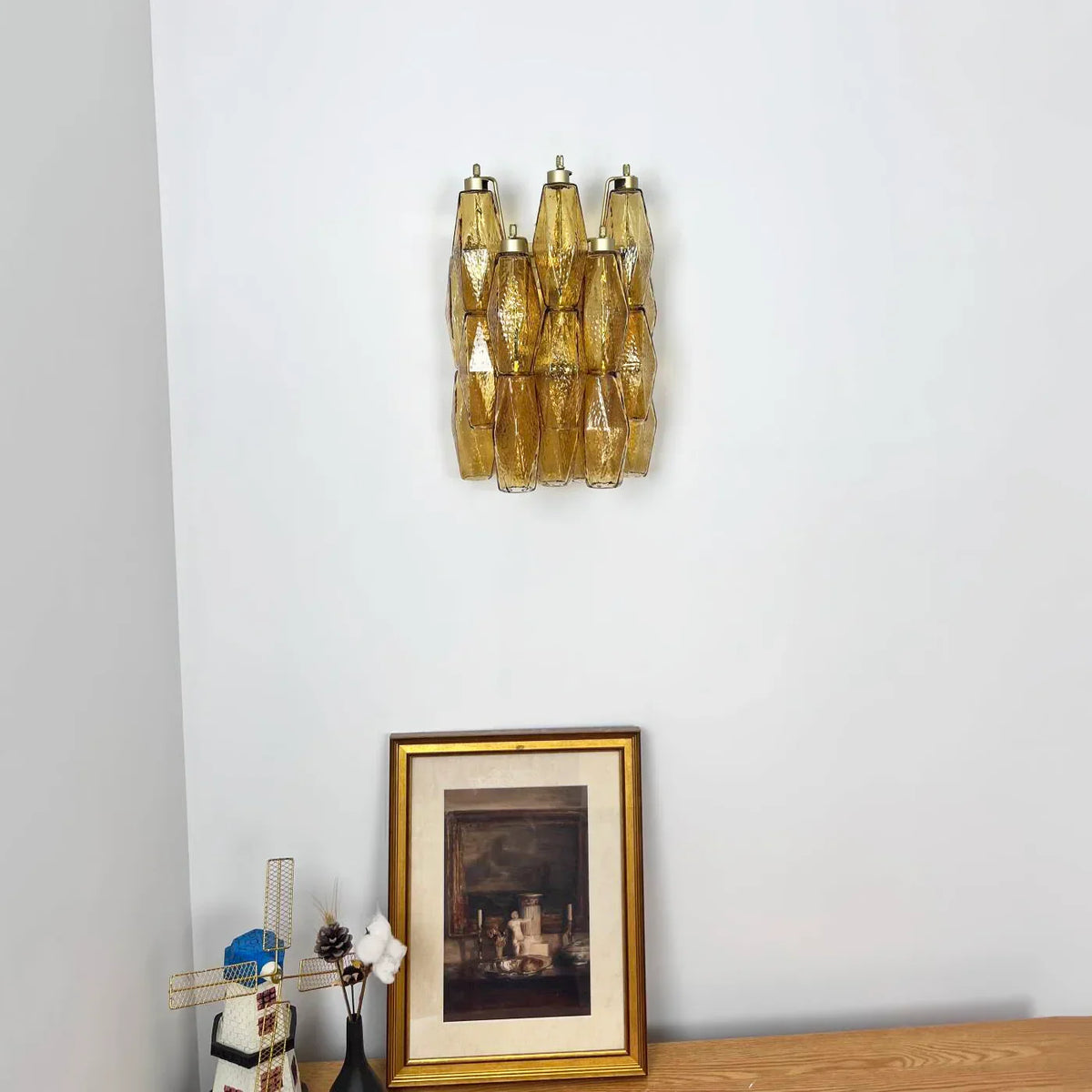 Murano Poliedri Amber Glass Wall Sconces