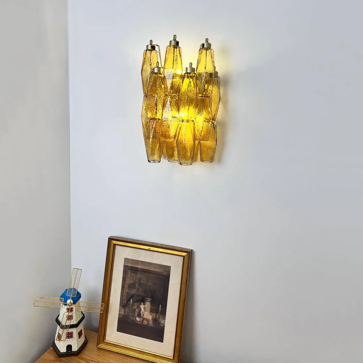 Murano Poliedri Amber Glass Wall Sconces