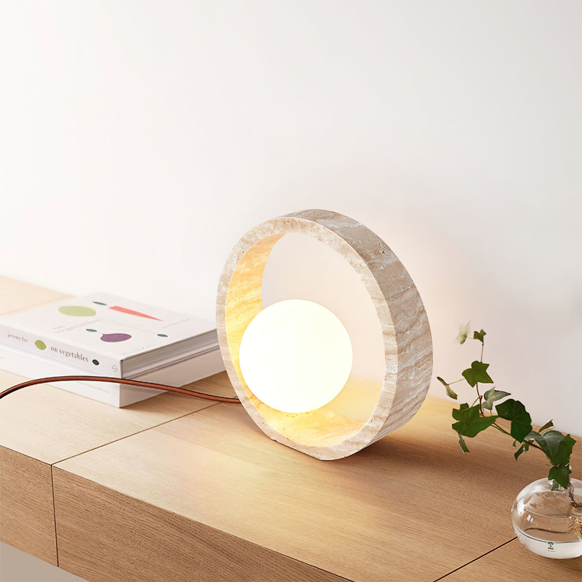 Ring Travertine Q Circle Table Lamp