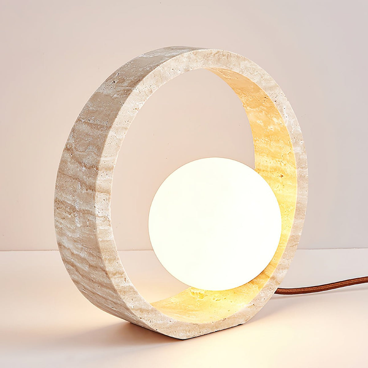 Ring Travertine Q Circle Table Lamp
