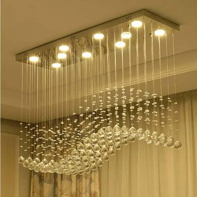 Raindrop Rectangular Crystal Chandelier For Dining Room