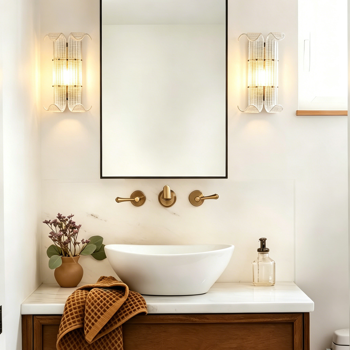 Ribbed Glass Scroll Wall Lamp