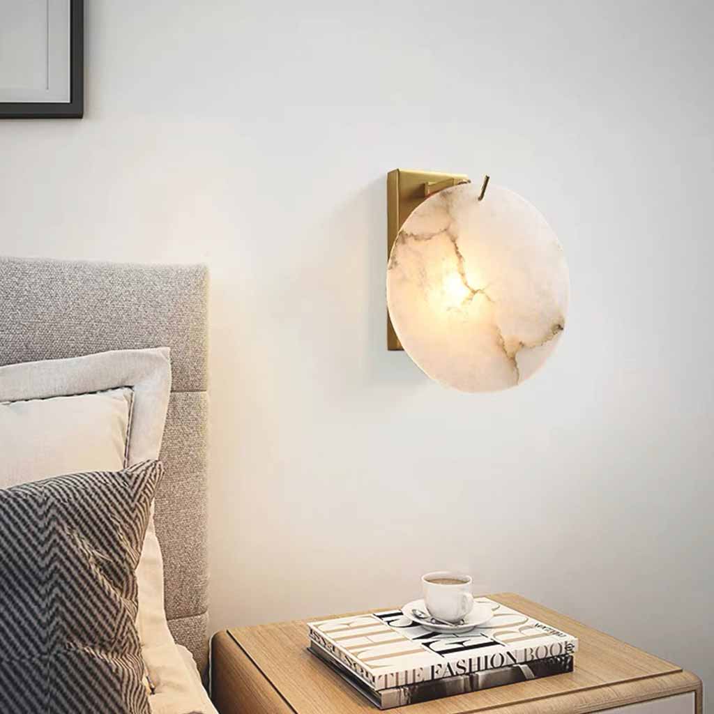Round Alabaster Wall Sconce with Brass Backplate