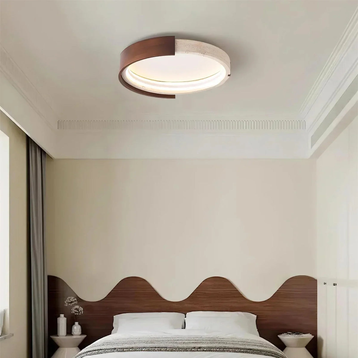 Round Cerqon Halo Travertine Ceiling Lamp