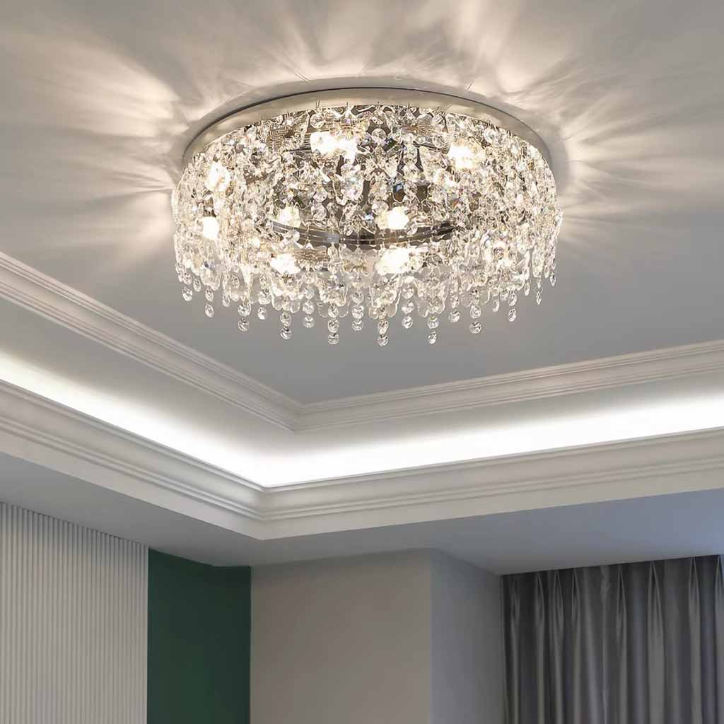 Round Chrome Crystal Tassel Ceiling Light Flush Mount