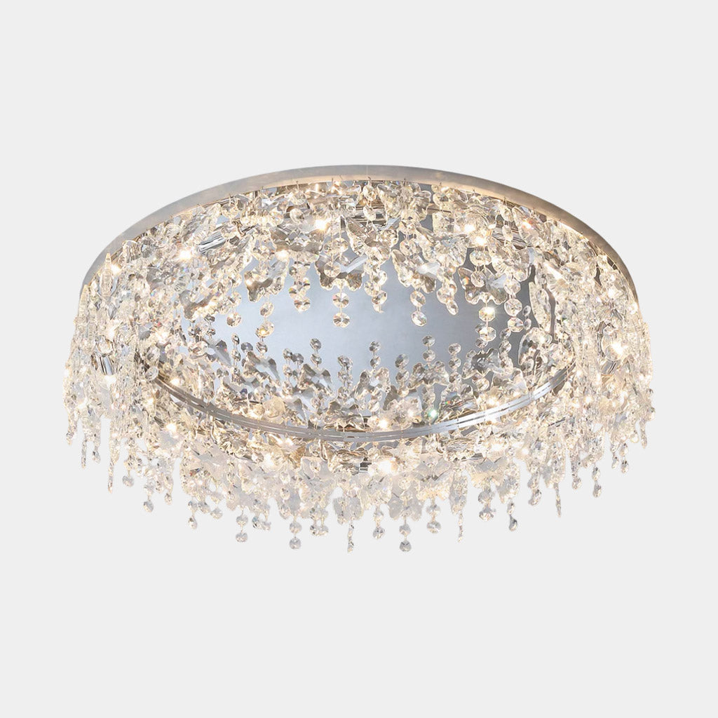 Round Chrome Crystal Tassel Ceiling Light Flush Mount