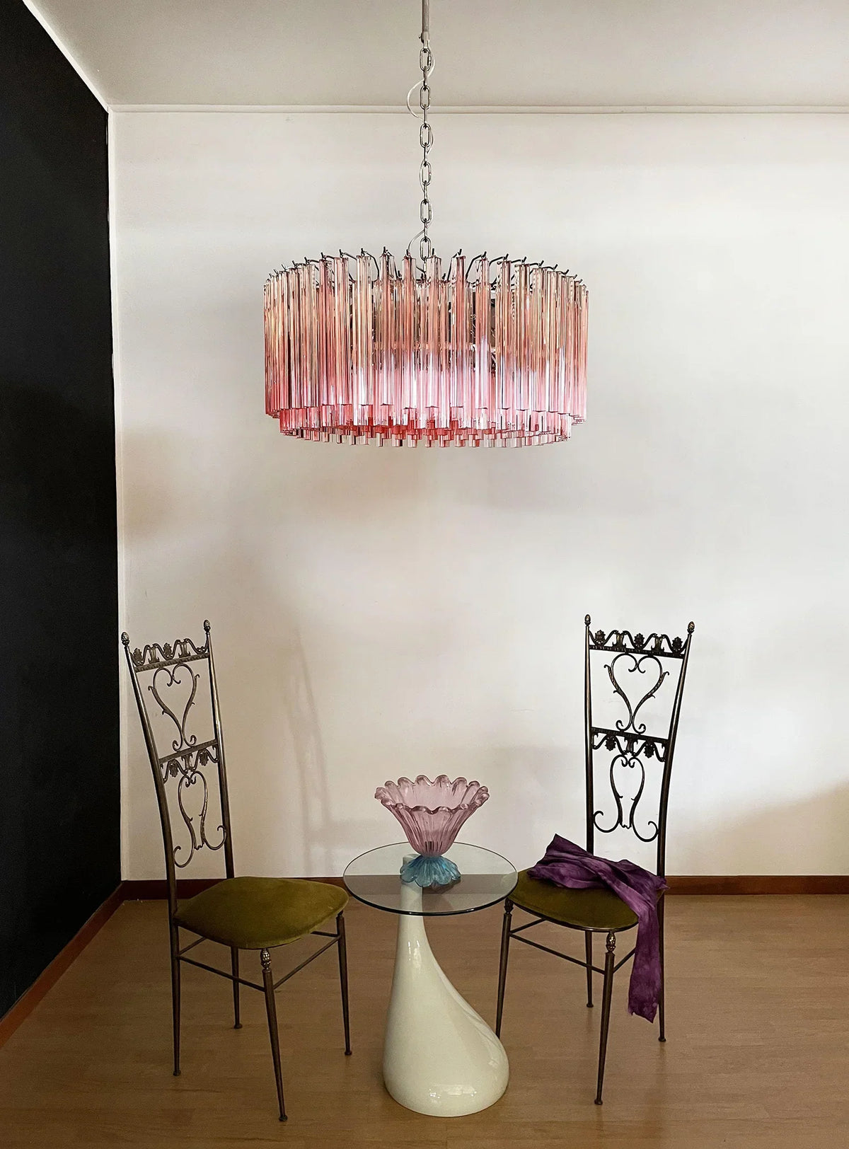 Round Pink Prism Chandelier