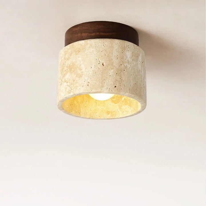 Naren Travertine and Wood Ceiling Light