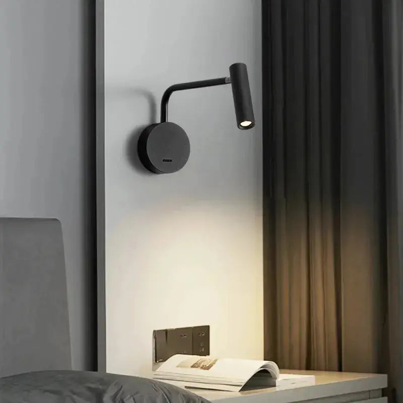 Minimalist Black LED Bedside Reading Wall Light