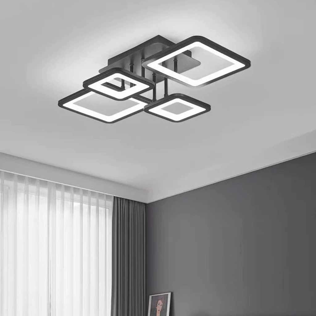 Semi-Flush Mount Ceiling Light Geometric LED Dimmable, Black