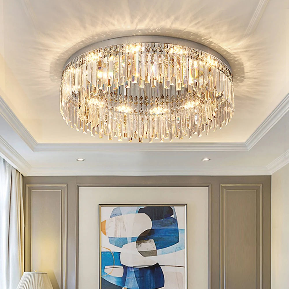 Silver Round Crystal Ceiling Lamp