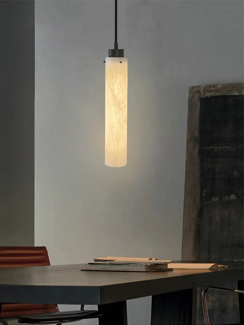 Cylinder Pendant Light Marble Globe Vertical