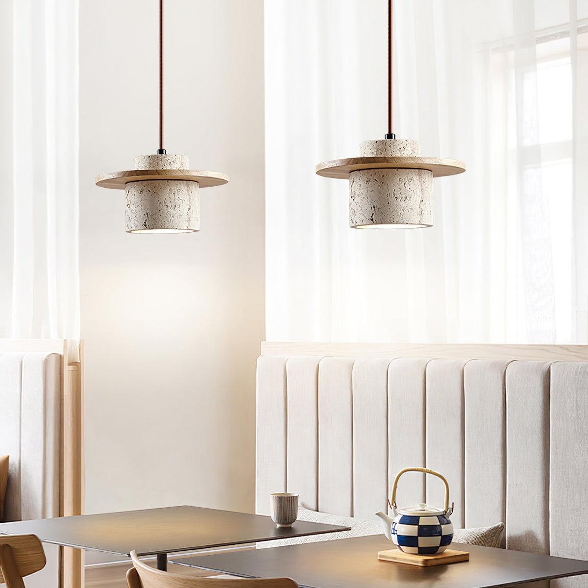 Cylindrical Stonova Duo Travertine Pendant Light