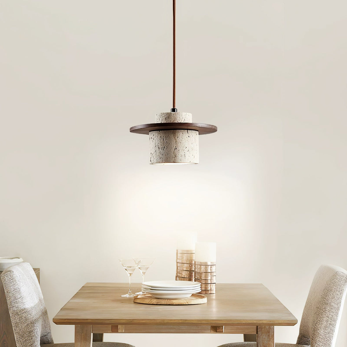 Cylindrical Stonova Duo Travertine Pendant Light