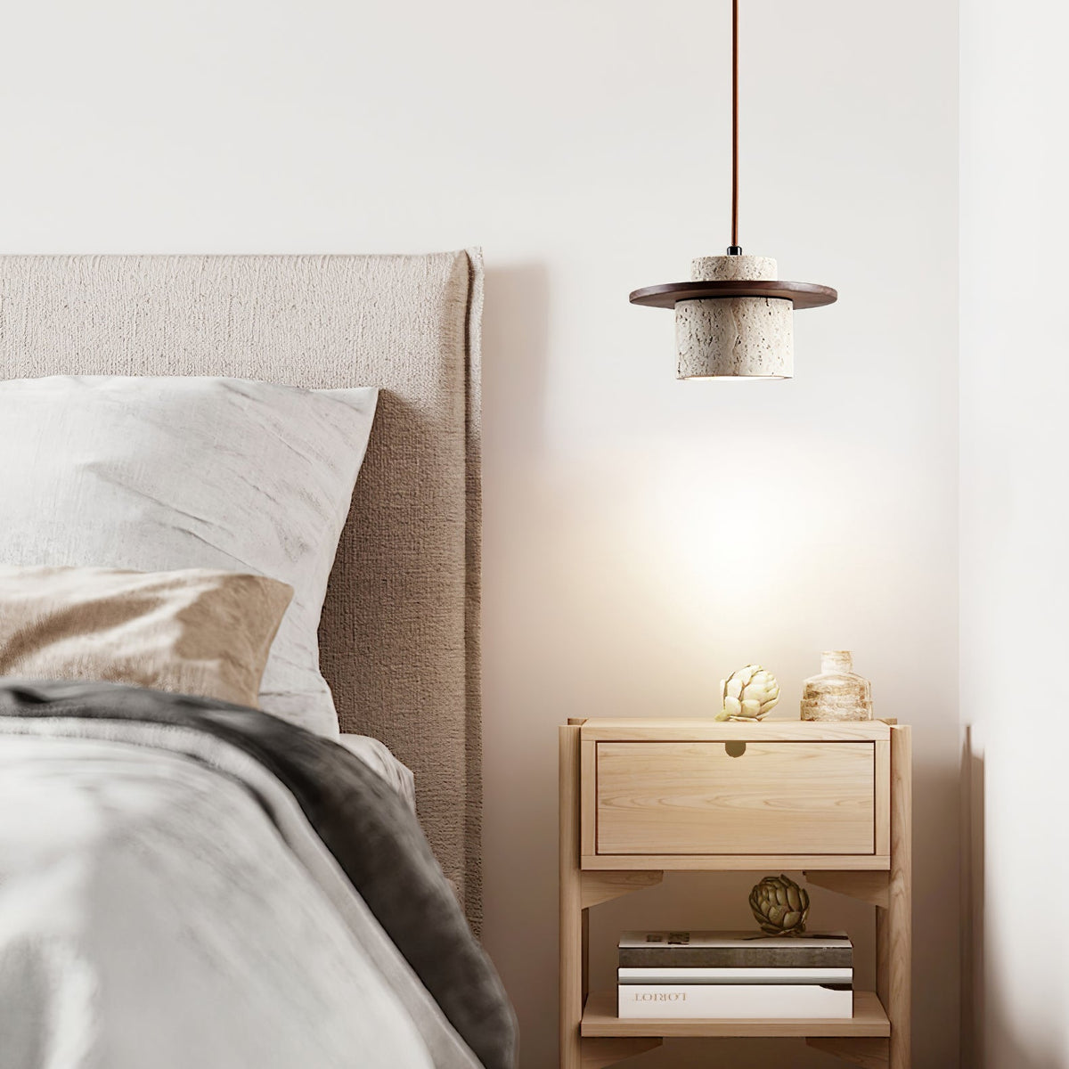 Cylindrical Stonova Duo Travertine Pendant Light