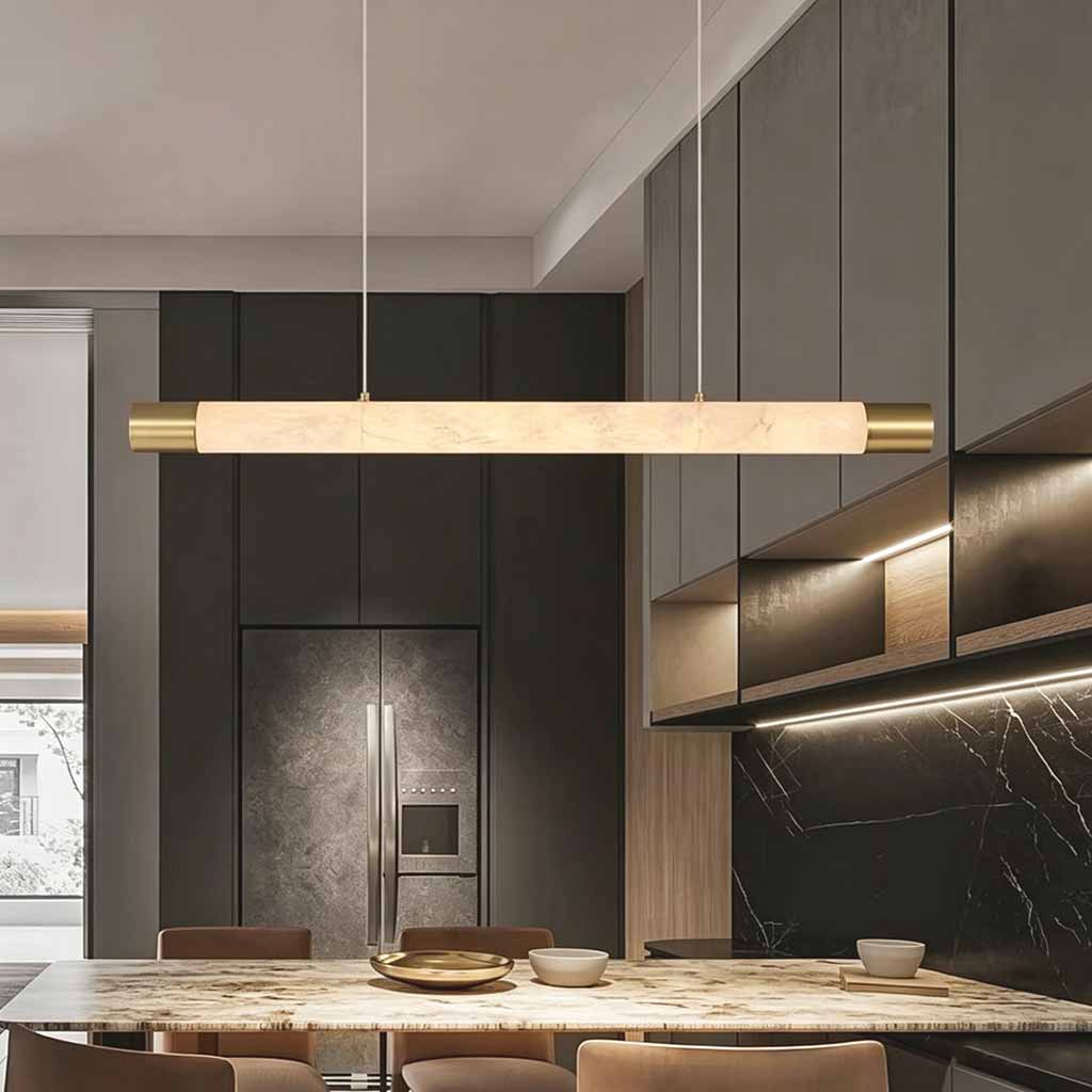 Strip Pendant Light Brass Alabaster Linear LED