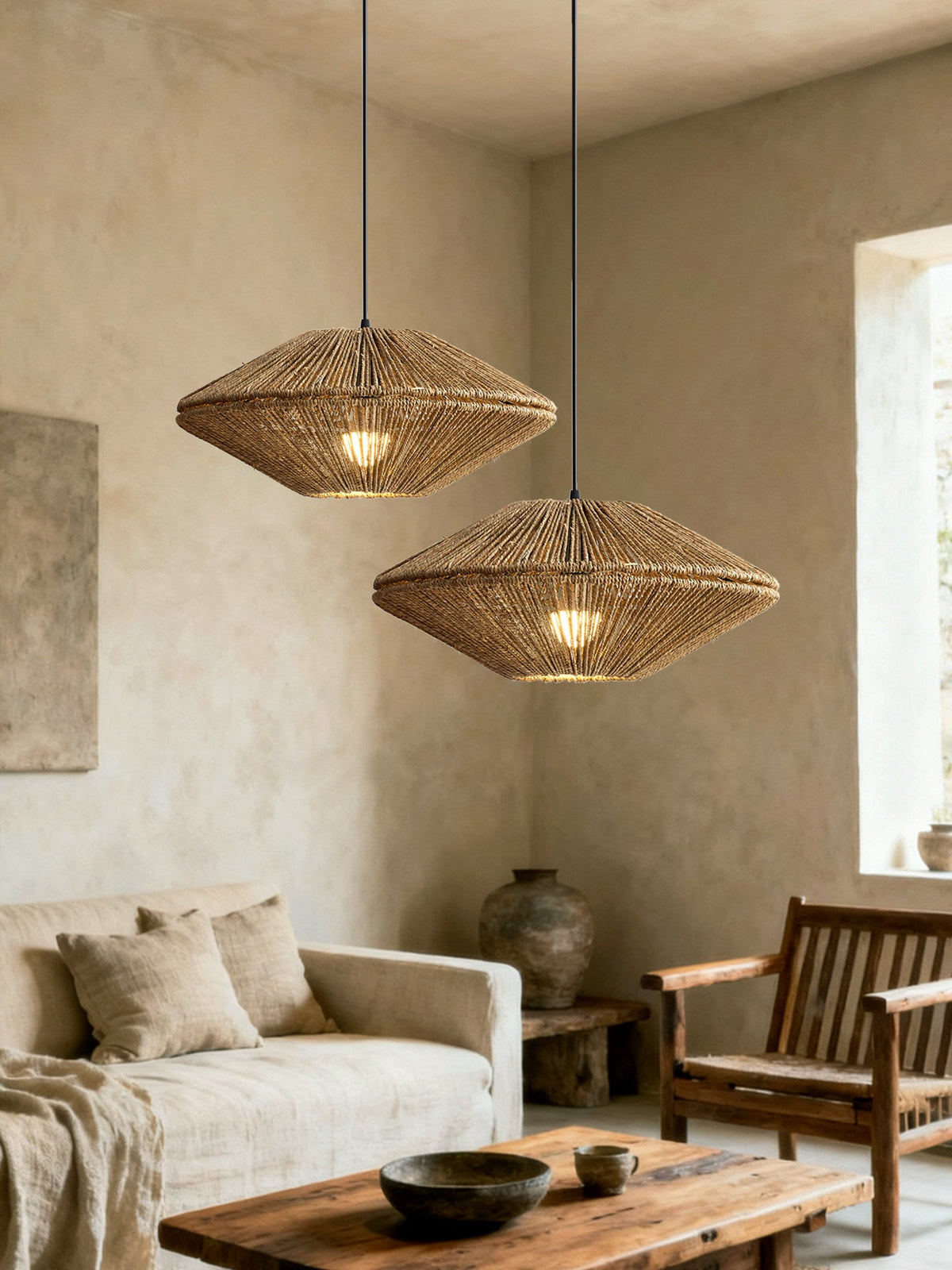 Sunburst Woven Straw Pendant Lamp