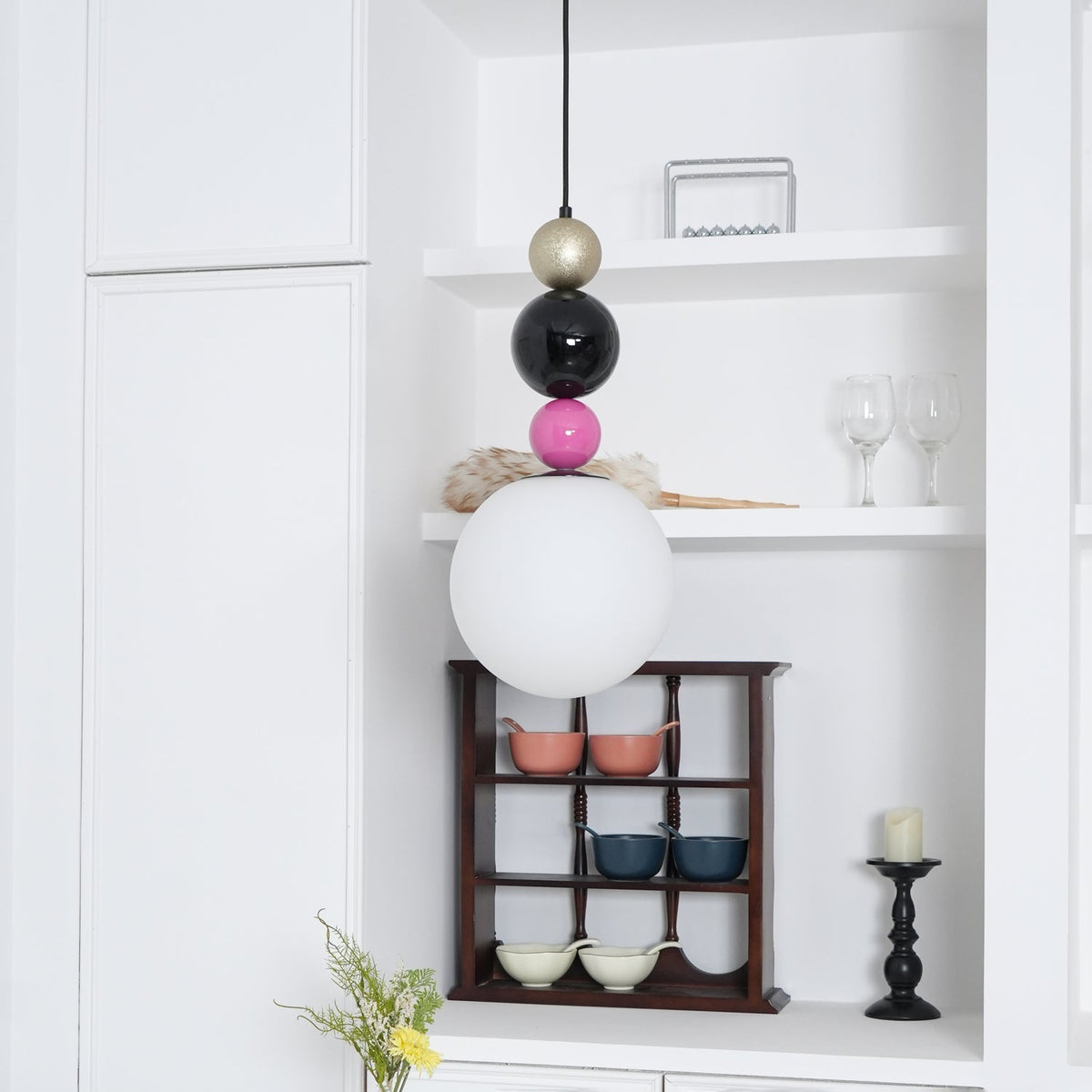 Gavon Glass & Travertine Pendant Lamp