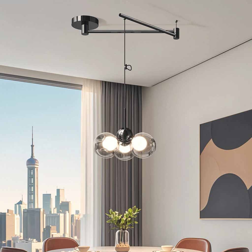 Swing Arm Pendant Light 360° Adjustable 3-Light Glass Globe