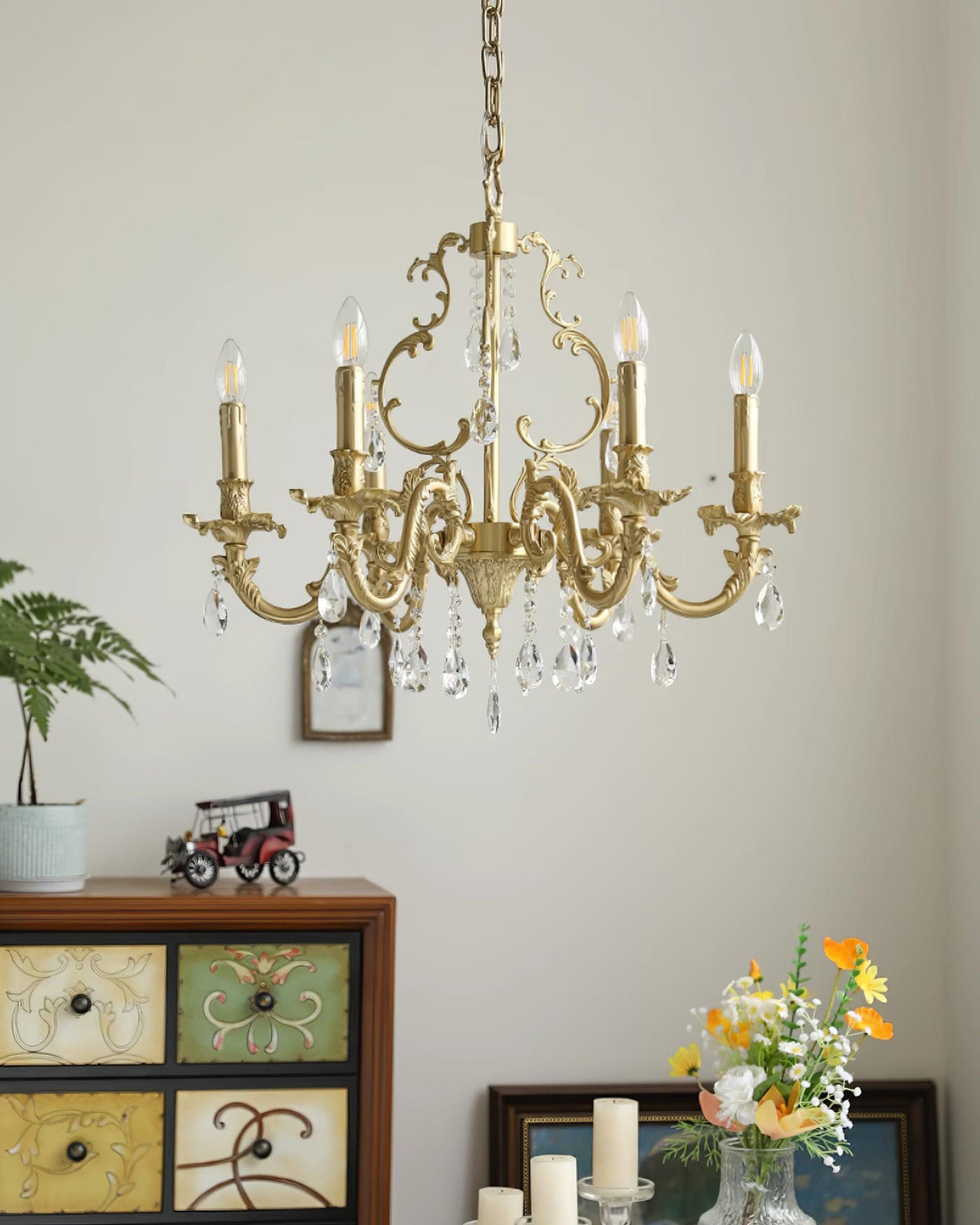 Ella Chandelier Classic Brass Crystal