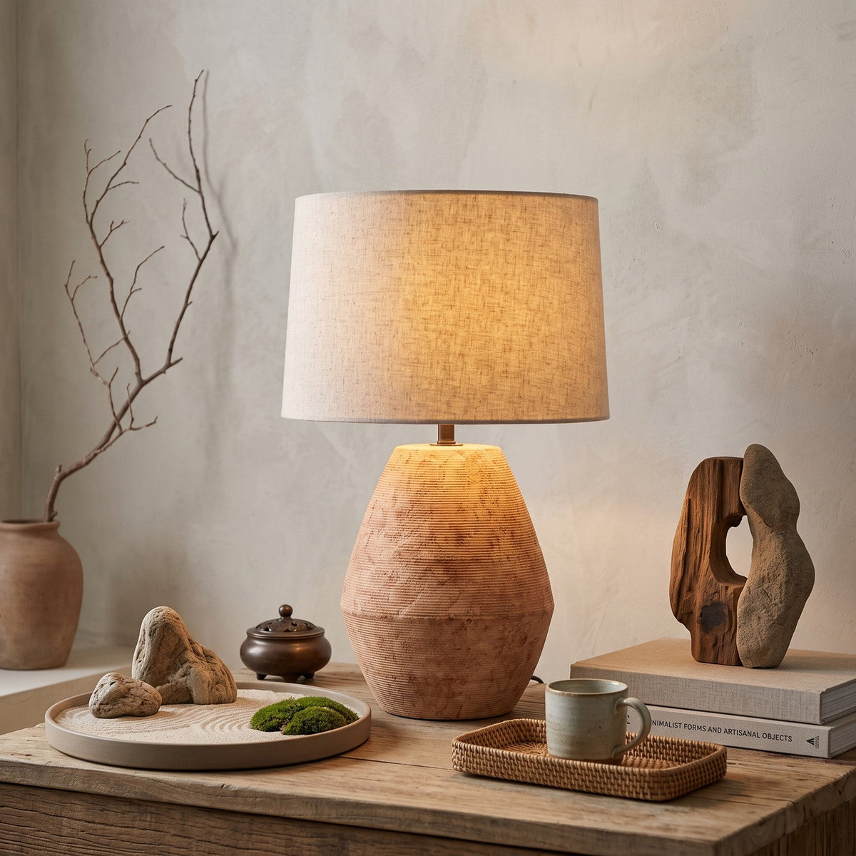 Textured Terracotta Toned Table Lamp