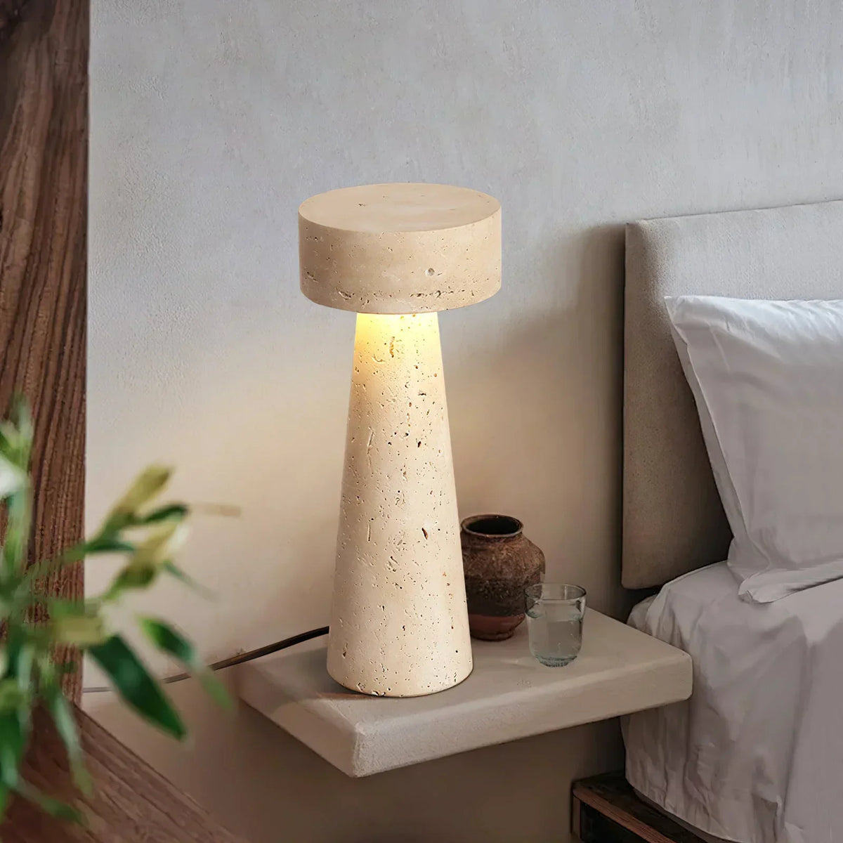 Travertine Kiwa Conical Table Lamp