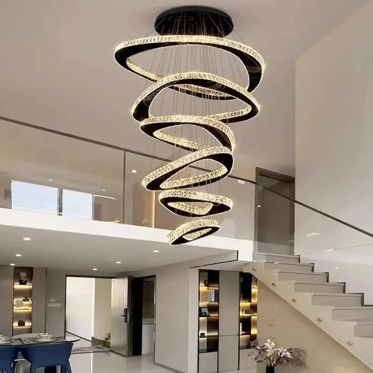 Twisted Ring Led Light Chandelier for High Ceiling