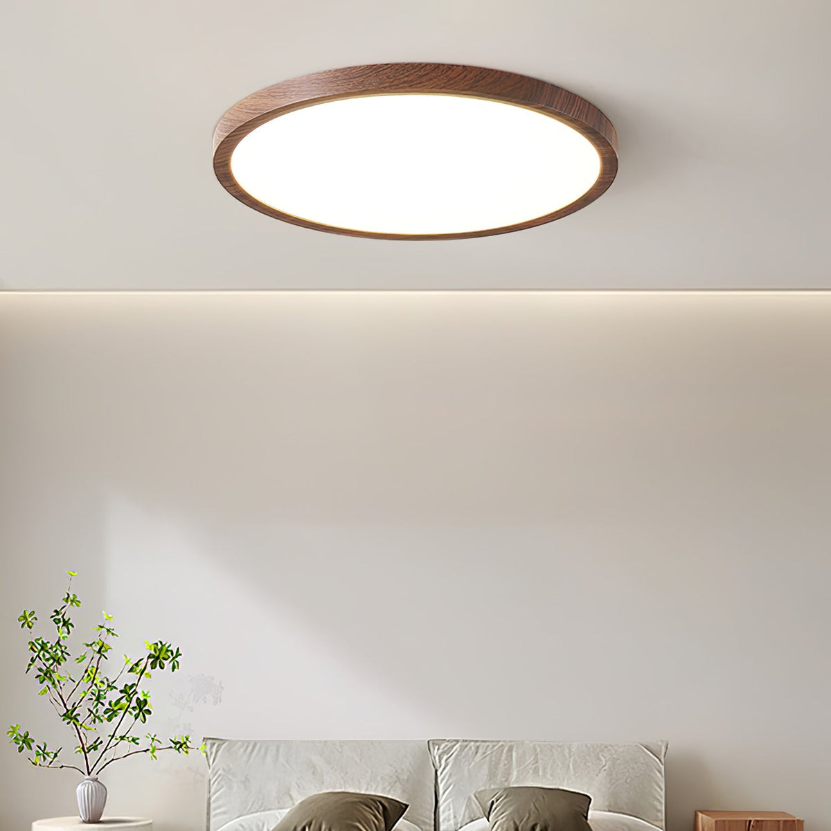 Rocor Ceiling Light Acrylic Thin Round Walnut Look Minimalist