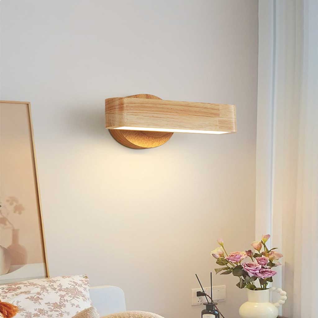 Wall Mount Light Nordic Wooden Rotatable LED, Log/Walnut Color