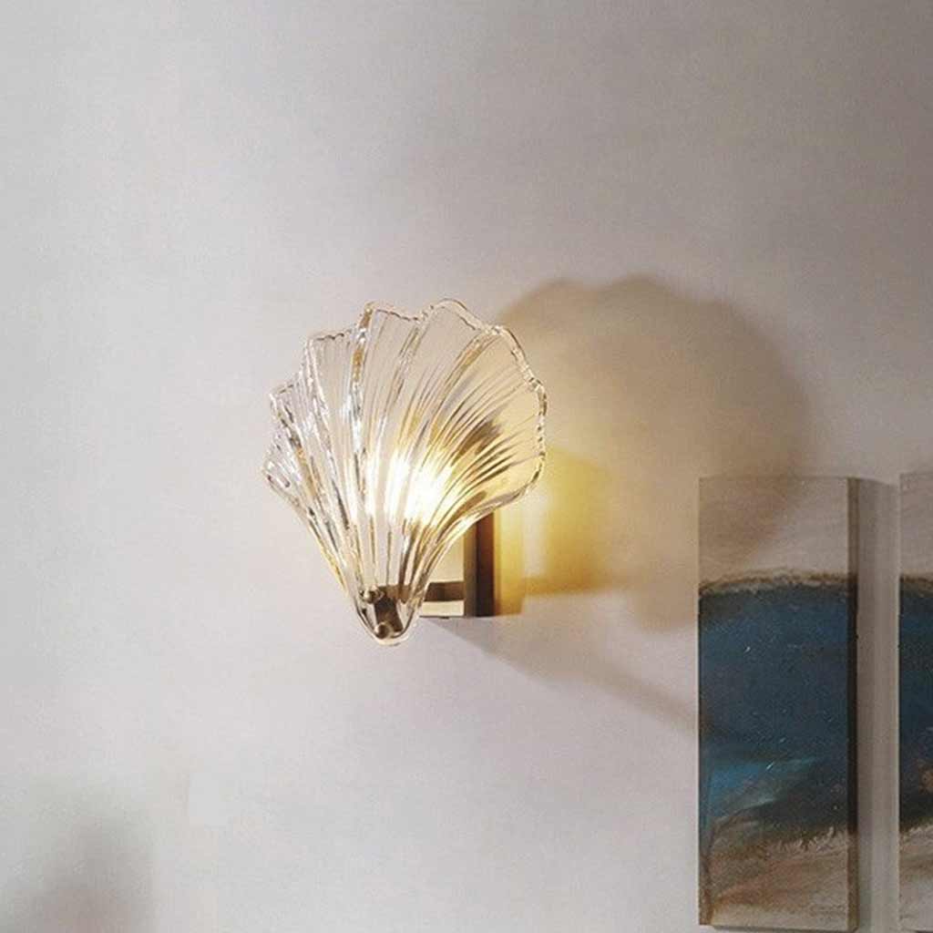 Wall Sconce Light Decorative Brass Amber Glass Shell