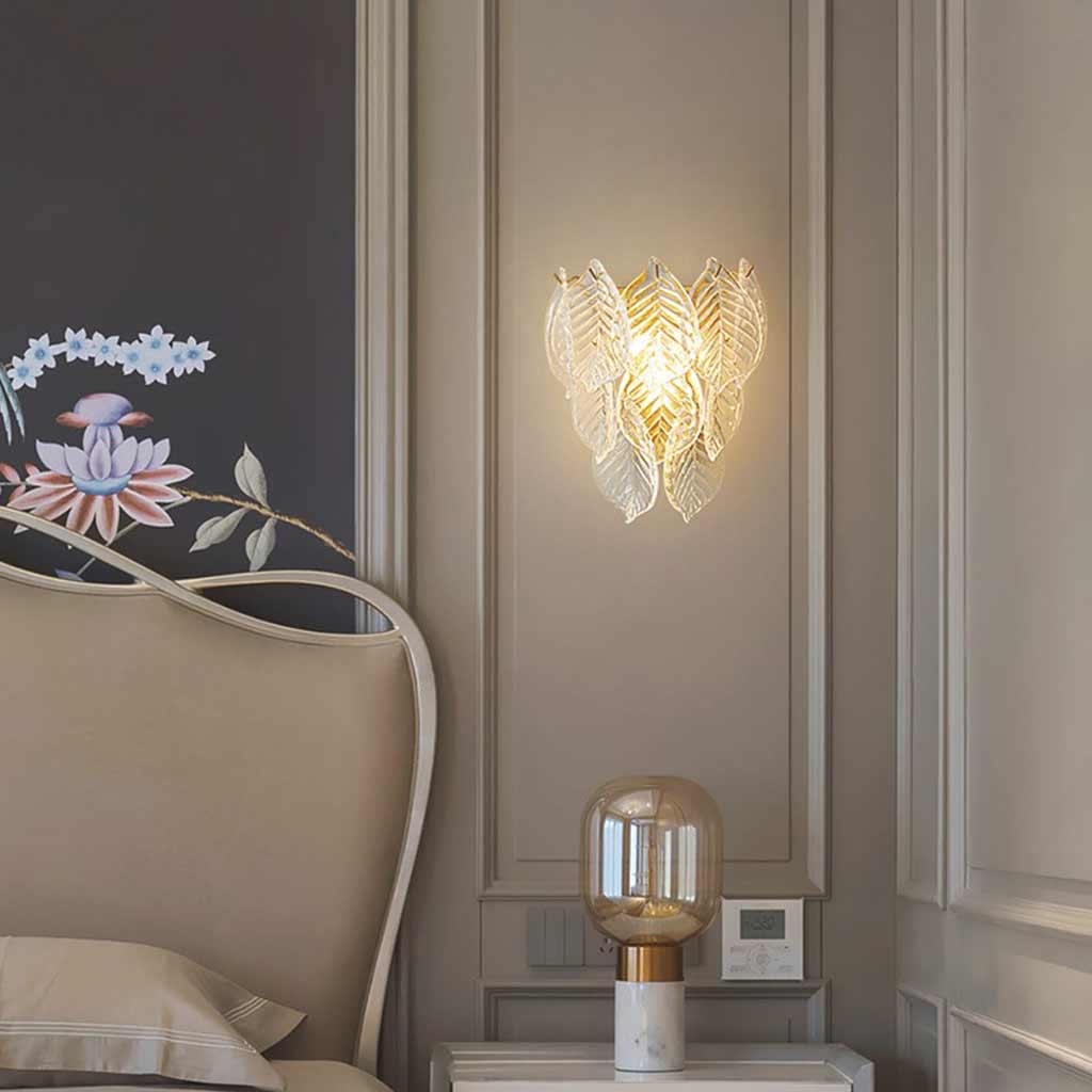 Wall Sconce Light Stylish Half Circle Brass Glass Shell Leaf