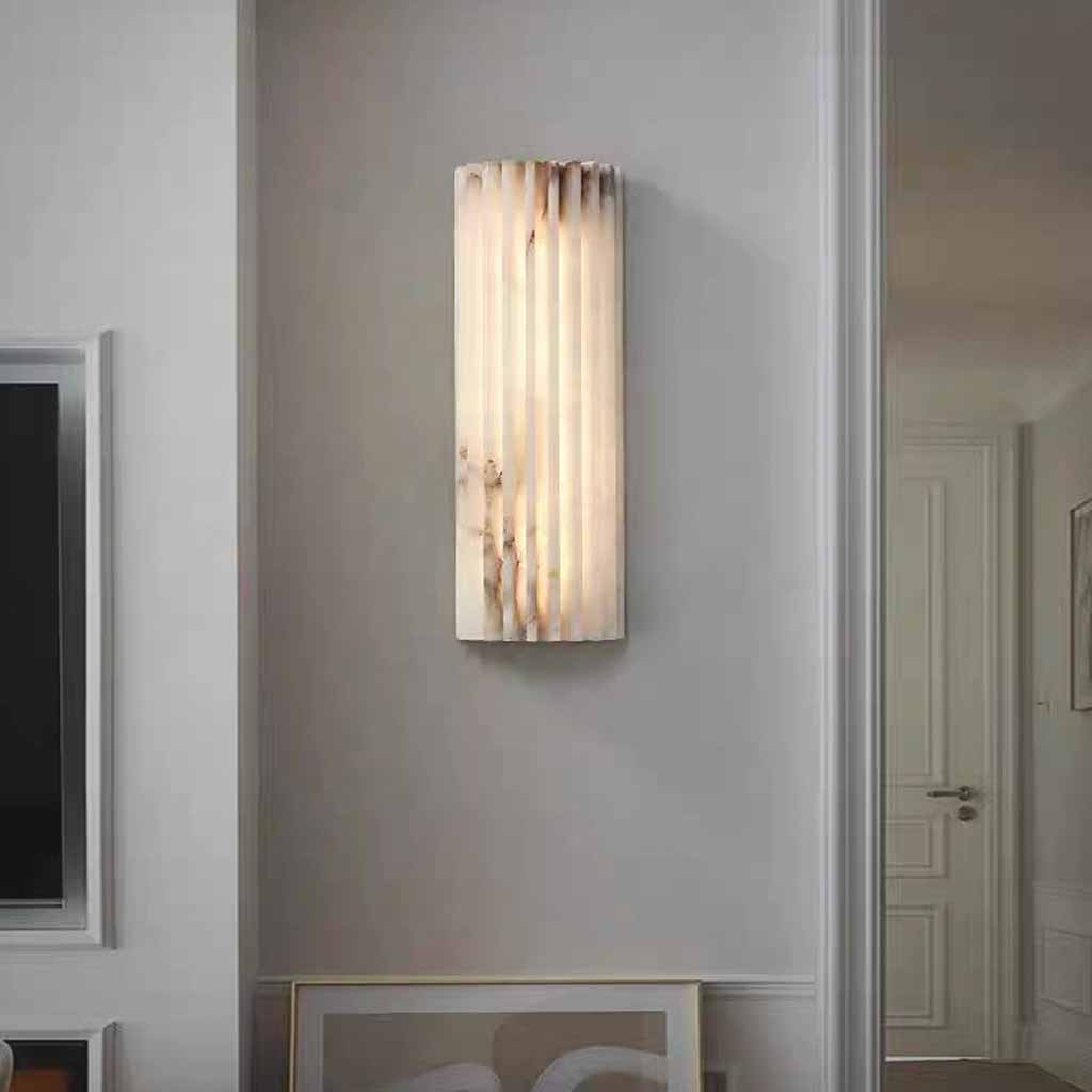 Wall Sconce Light Vertical Column Ribbed Alabaster