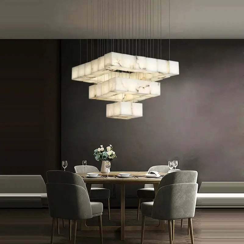 White Marble LED Cube Chandelier 7/9/18/25/36 Light