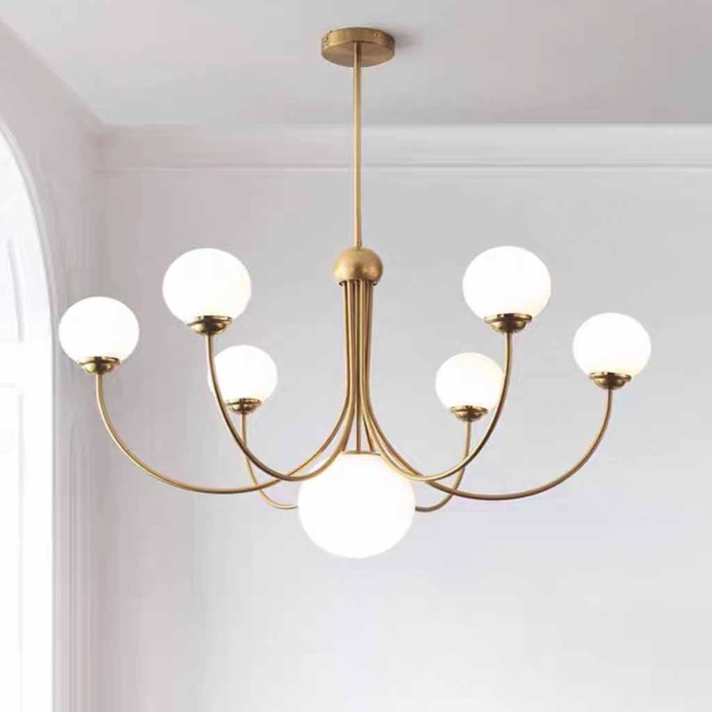 White Glass Ball Chandelier Branch Swoop Arm