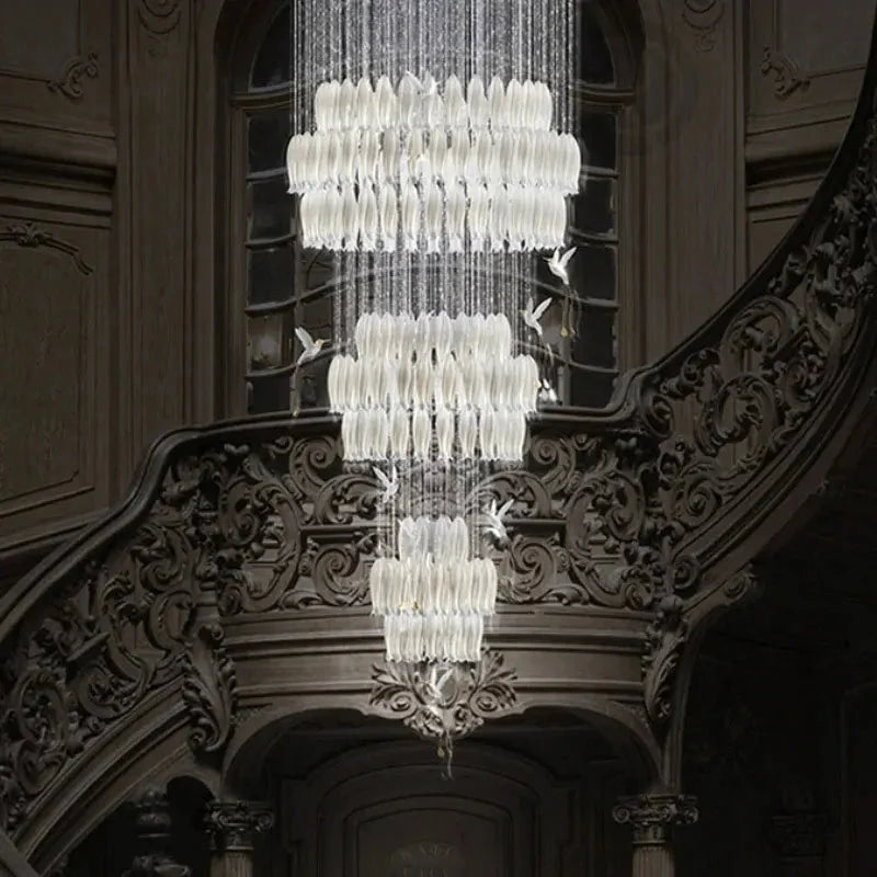 Yina White Ceramic Tulip Chandelier For Staircase