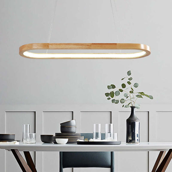 Veon Contemporary Oval Wooden Pendant Light