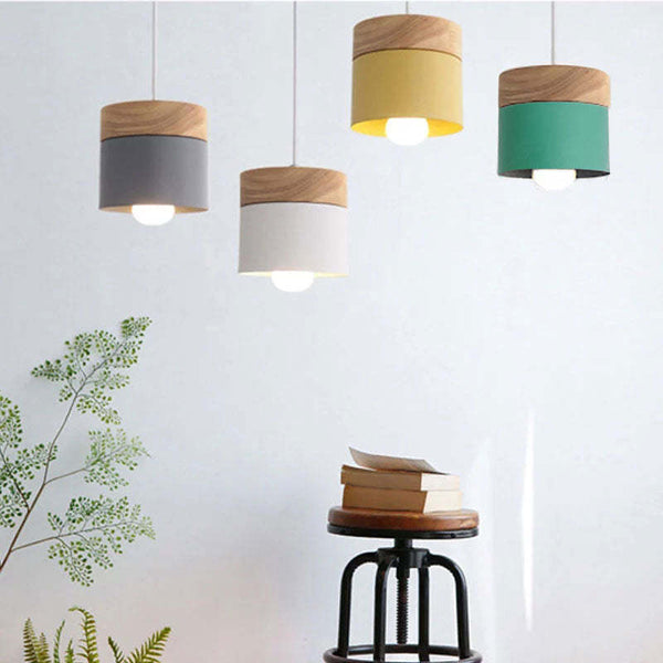 Nordic Wood Pendant Light Metal with Height Adjustable for Dining Room