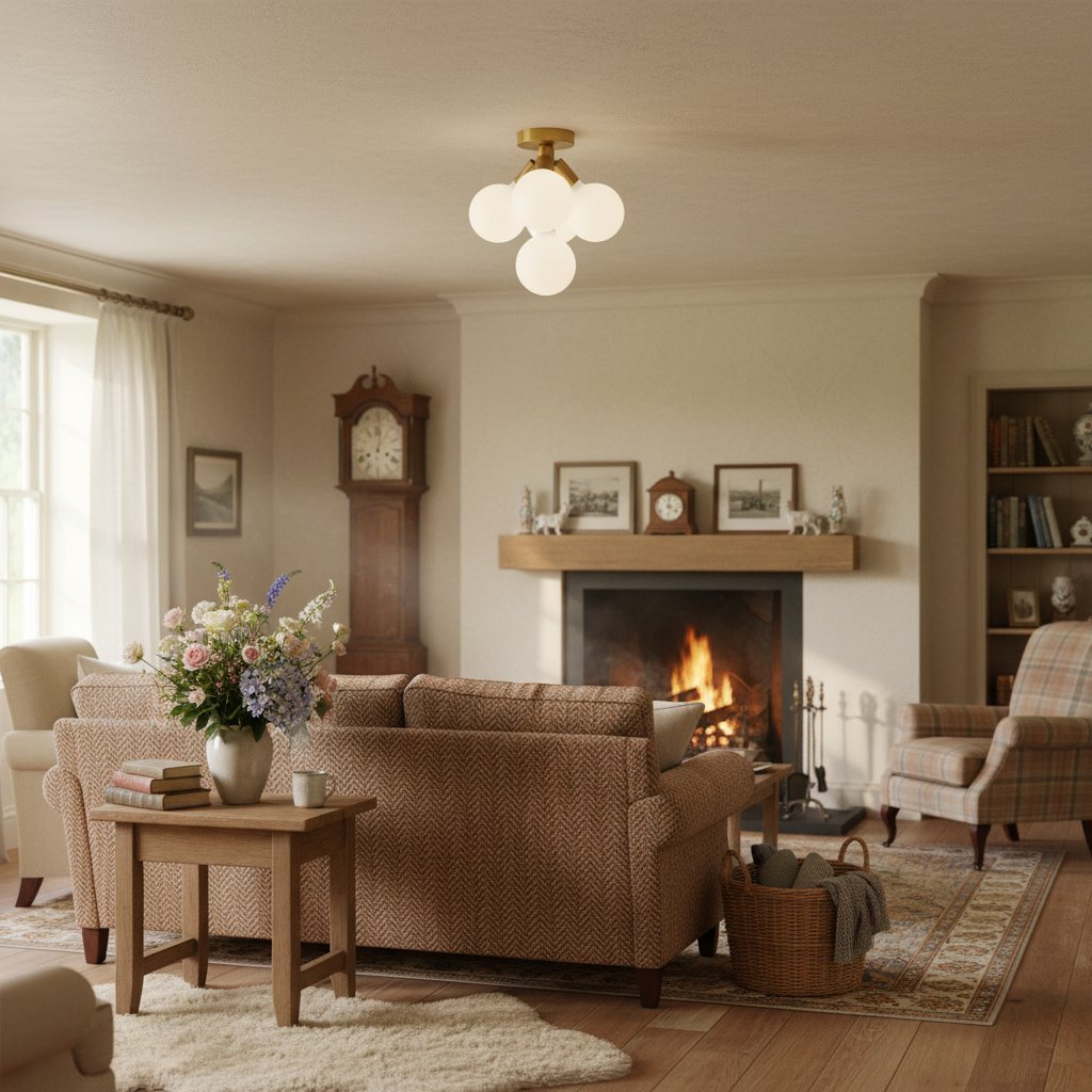Pearl Opal White Brass Flush Mount Light Living Room