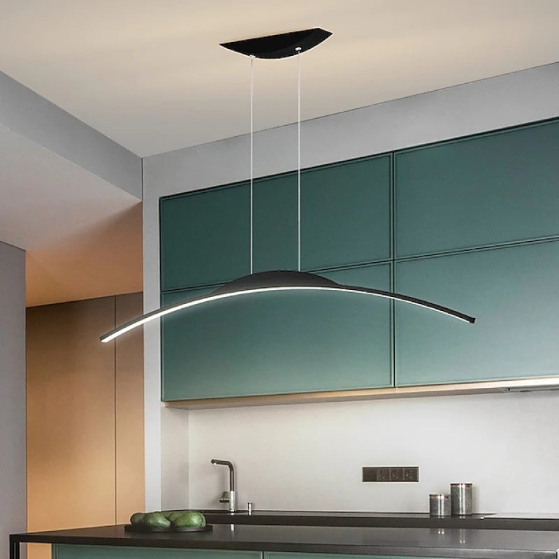 Arisha Curved Linear Pendant Light for Dining Room, Black/White